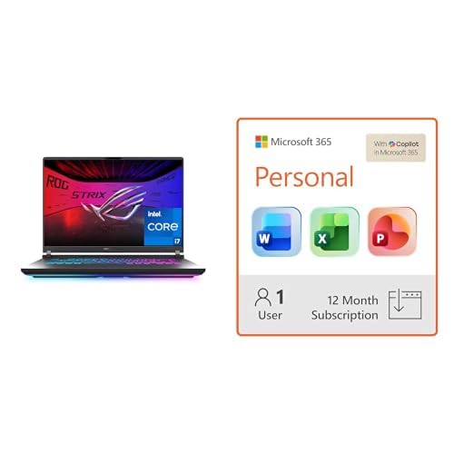 Image of ASUS ROG Strix G16 (2025) Gaming Laptop, 16 inch FHD+ 165Hz /3ms, RTX 5060, i7 14650HX, 16GB DDR5, 1TB SSD + Microsoft 365 Personal 12-Month Subscription Bundle