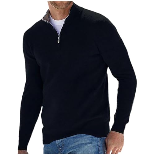 Cambkatl Men's Zipper Stand Collar Pullover Sweaters - Slim Fit Casual Solid Soft Knitted Long Sleeve Thermal Jumper Tops
