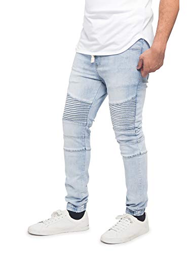 VICTORIOUS Men's Fashion Slim Fit Biker Denim Joggers Jeans JG873 - Light Indigo - X-Large - BB8H