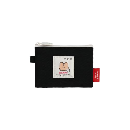 Image of Monolike Happy and Lucky Card Case, Black - Small Nylon Pouch, Portable Keychain Coin Purse, Waterproof Card Sleeve, Compact Daily Organizer Case