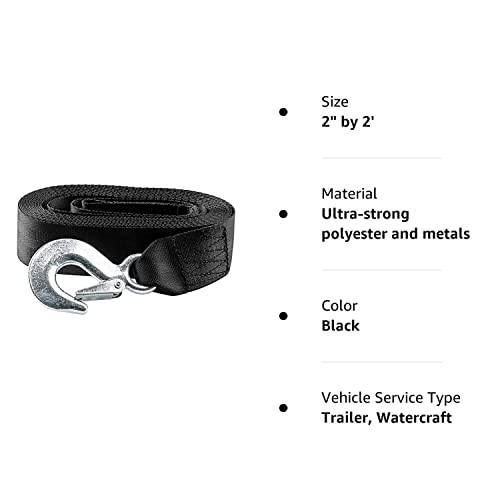 2 Inch By 20 Feet Trailer Winch Strap With Hook Heavy Duty Strap Replacement 10000 Lbs Breaking Strength 3300 Lbs Load Capacity For Boat,Jet Ski, Black(1 Pack) #TOP6