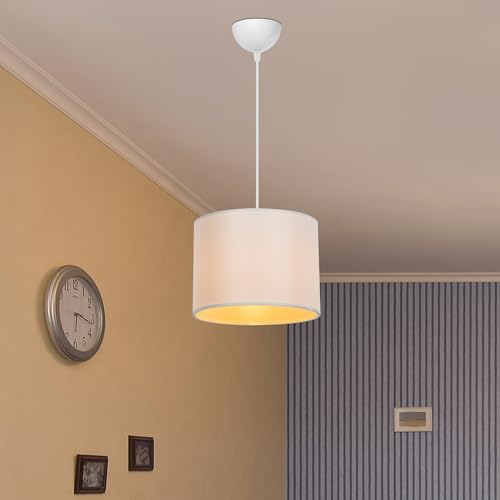 lux.pro Lampada a Sospensione Lampada da Soffitto con Paralume Cilindrico AxØ 16,5 x 22 cm Lampada Pendente con Abat-Jour in Tessuto color Crema