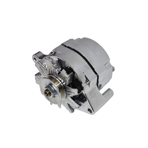 A-Team Performance 1G Style High-Output 1-Wire Alternator - 110 Amp 10SI Conversion & Single-Groove V-Belt - Chrome Car Alternator Replacement - Compatible with Ford 1965-89 V6 & V8 Models