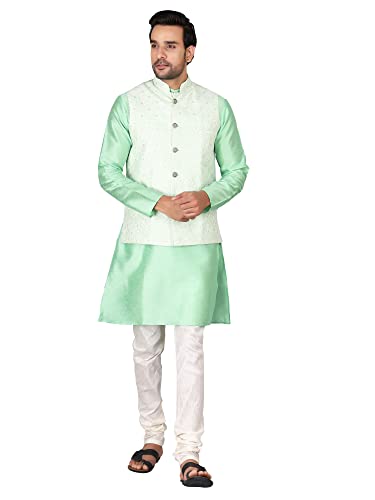Image of Sadree Silk Men's Kurta Pajama Waistcoat or Nehru Jacket Set