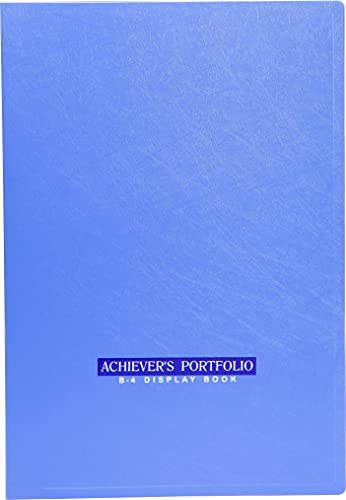 Image of Worldone Achiever Portfolio Display Book Folder for Documents with 20 Bound Fixed Top Loading Plastic Sleeves, Made in 1mm Virgin PP, for Offices, Size B4, Blue, Set of 1