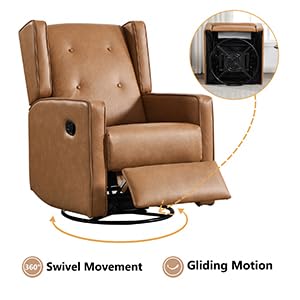 Image of CANMOV Swivel Rocker Recliner Chair Set of 2, Nursery Glider Chair, Nursery Rocking Chairs, Manual Reclining Chair, Brown