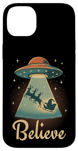 Funny Alien Christmas Believe UFO Santa Abduction Men Women Custodia per iPhone 14 Plus