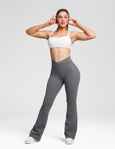Olmlmt Flare Leggings for Women Butt Lifting - Crossover High Waisted Buttery Soft Gym Workout Yoga Pants