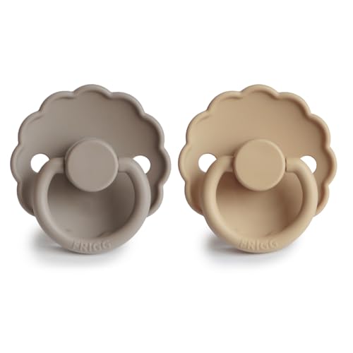 Image of FRIGG Daisy SilkySoft Silicone Baby Pacifier | Made in Denmark | BPA-Free (Croissant /Portobello, 0-6 Months)