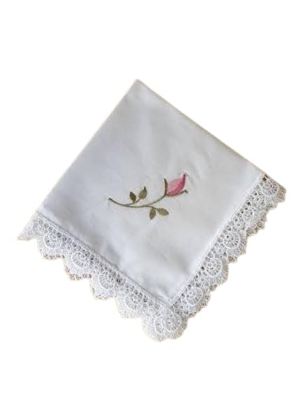 Shree adodhya women hankerchief with cute pink flowers embroidery with lace,white colour and cotton handkerchief with embroidery set of 2.-image-29