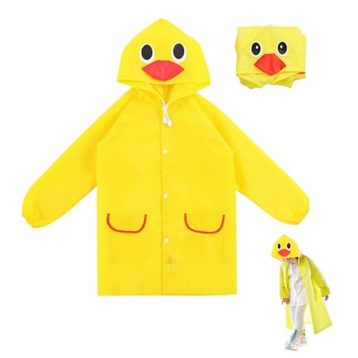 KASESSS Poncho Antipioggia Bambino, Leggero Mantella Antipioggia Bambino, Carino Poncho Impermeabile Bambino, Mantellina Pioggia Bambino Anatroccolo Giallo, Poncho Pioggia Bambina per Scuola Campeggio