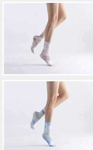 Image of VAZZIC Women's Tie Dye Sport Socks - 1 /4 /5 /6 Pairs Non Slip Grip Cushioned Crew & Long Floor Socks