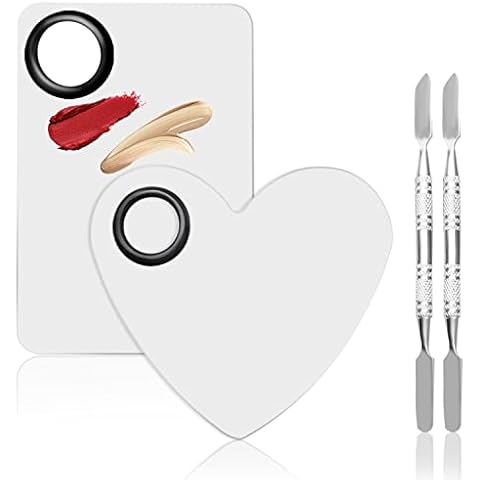 2 Pcs Cosmetic Palette, Makeup Palette Stainless Steel Professional Palette Makeup with 2 Pcs Spatula for Mixing Foundation Eyeshadow Nail Art (Sliver) Cover