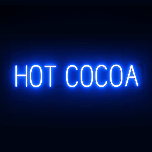 Image of SpellBrite LED Neon HOT COCOA Sign for Business - Blue, 35 inch x 6 inch | Ultra-Bright Click-Together Signage for Cafes, with Visibility from 500 Feet - 8 Animations, 6 Brightness Settings