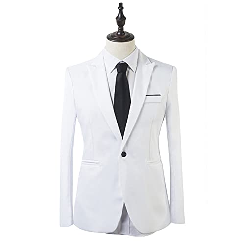 Costume d'affaires décontracté 2 pièces pour Hommes 1 Boutons Slim Fit Veste Costumes De Smoking Ensemble de Pantalon de Veste de Blazer Formel de Mariage (Blanche,L), Blanc - Image 4