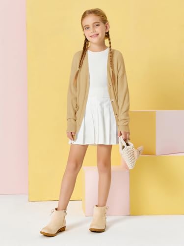 Image of Girls Cardigans Kids Fashion Open Front Long Sleeve Knit Sweaters Outerwear with Pockets 5-14 Years