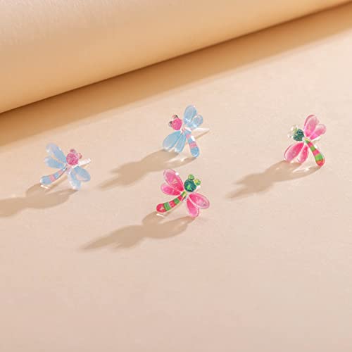 Plastic Earrings, KMEOSCH 2 Pairs of Hypoallergenic Dragonfly Plastic Post Earrings Studs for Sensitive Ears3