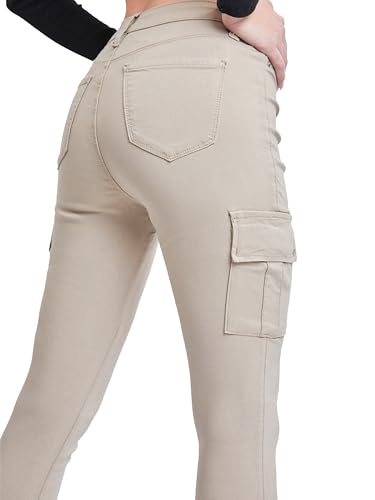YMI Women's Junior Hyperstretch Button Skinny Cargo Jean3