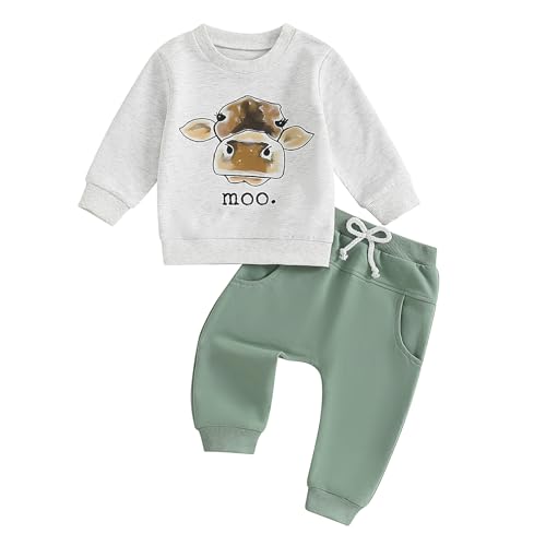 Image of Ursobutegl Toddler Baby Boys Outfits Western Country Farm Long Sleeve Sweatshirt Pullover Tops Jogger Pants Set Fall Clothes