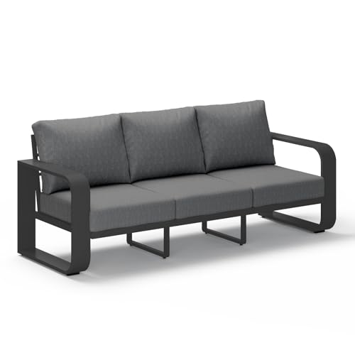 Image of Aluminum Outdoor Patio Couch, 3 Seats Oversized Patio Sofa with Widened Armrest & Ultra-Thick Cushions, Deep Seating Modern Patio Furniture for Backyard, Deck, Graphite
