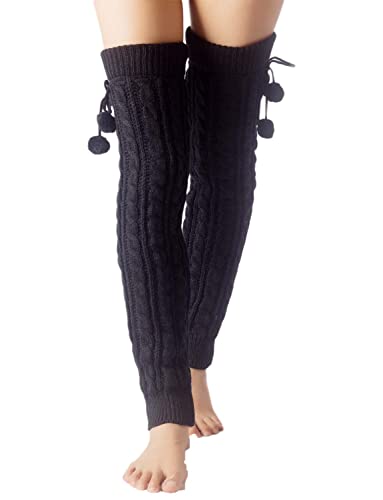 iB-iP Stulpensocken Damen Pompom Stulpen Legwarmers Bunten Beinstulpen Warmers, Größe: Einheitsgröße, Schwarz Cover