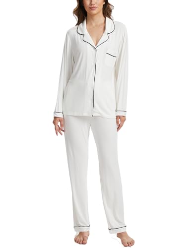 Image of Button Up Pajamas for Women Long Sleeve Sleepwear Soft Loungewear Ladies Pjs Set XS-XXL