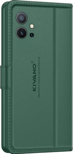 Image of KIVANO LUXE Compatible for Vivo T1 5G / Vivo Y75 5G / iQOO Z6 5G Luxury Handmade Leather Magnetic Flip Folio Case | Card Holder & Kickstand | Slim Protective Cover | Unisex - Green