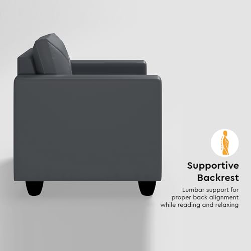 Image of Interio by Godrej Sofa Quad 1 Seater Leatherette Sofa for Living Room, 1-Year Warranty, Pinewood, Nimbus Grey
