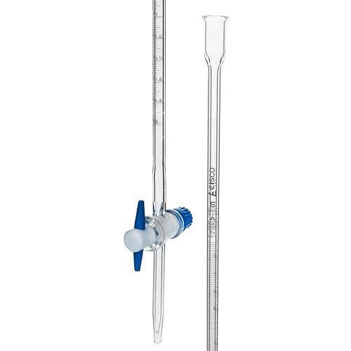 EISCO Micro Burette, 5ml - ASTM, Class A, ±0.01ml Accuracy - Borosilicate Glass - Straight Bore PTFE Stopcock - 0.02ml White Graduations