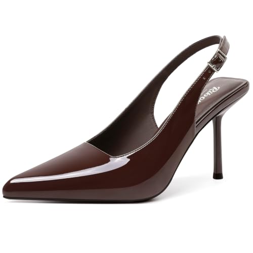 Image of RIBONGZ Sexy Slingback Pumps Elegant Dressy Heels for Women Closed Toe Pointy High Heels Wedding Bride Prom Party Evening Shoes