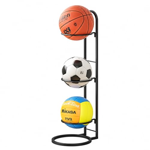 GOOGO 3 Stufiger Ballständer Metall Basketball Ständer Herausnehmbare Vertikale Ball Aufbewahrung Ballständer Display Halter für Basketball Fußb40all und Volleyball Schulgeräteraum (3 Stufiger)