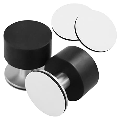 2 topes de puerta de goma de acero inoxidable autoadhesivos negros con adhesivo fuerte y 2 calcomanías, topes de puerta superior resistentes para suelo