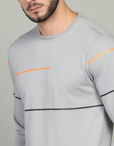 Image of INKKR Striped Men's Round Neck LightGrey Full Sleeve T-Shirt