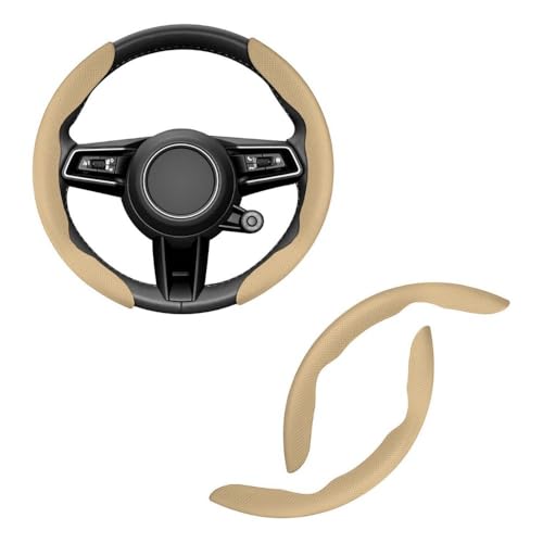 Image of AutoBizarre Car Anti Skid Non Slip Beige Leather Steering Wheel Grip Covers Decoration Universal for All Cars - Set of 2 pcs