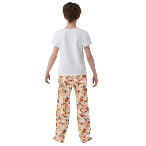 Ladybug and Floral Boys Long Pants Soft Trousers Elastic Waist Kids Lounge Bottoms with Pockets S-XL3