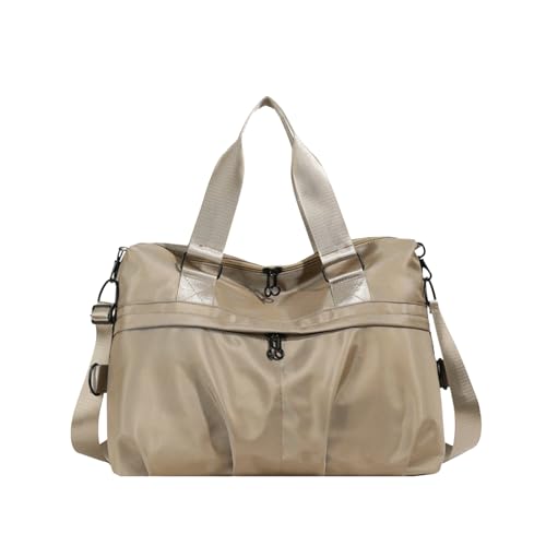 Borsone da Viaggio da Donna Grande Capacità Palestra Nylon Borsa Sportiva Bagaglio a Mano a Tracolla Borse a Spalla per Sport Viaggi Cachi