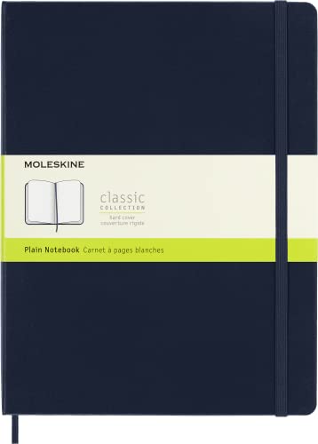 Moleskine - Cuaderno Clásico Con Hojas Lisas, Tapa Dura Y Cierre Elástico, Color Azul Zafiro, Tamaño Extra Grande 19 X 25 Cm, 192 Hojas