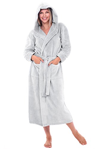 Alexander Del Rossa Women's Plush Fleece Robe with Hood, Warm Bathrobe Large XL
