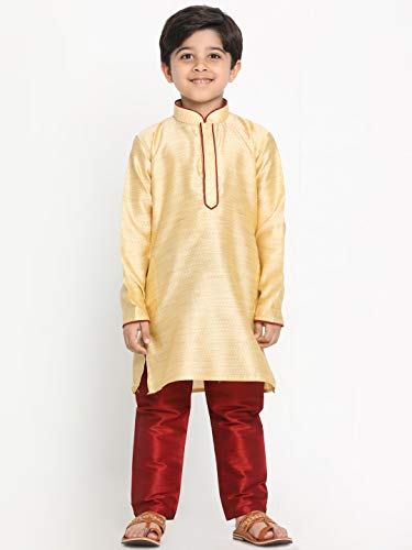 Image of JBN Creation Boys' Beige Cotton Silk Blend Kurta and Dhoti Pant Set