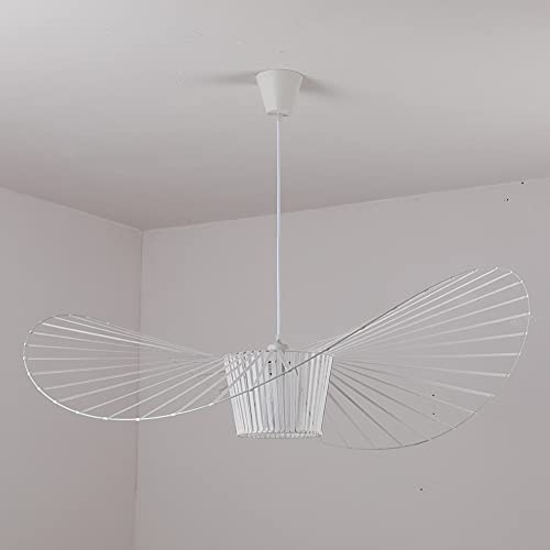 YUXN - Candeeiro suspenso vintage para sala de estar, lustre simples criativo (altura da luz ajustável), design de chapéu de fibra de vidro tecido de fibra E27 Max 40 W (branco, 80 cm)