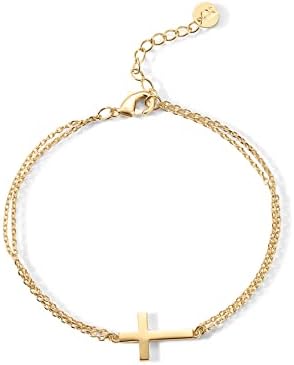 PAVOI 14K Gold Plated Sideways Cross Bracelet for Women | Religious Cubic Zirconia Station Bracelet | Confirmation Gift