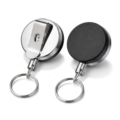 Image of AccuPrints 2 Pc Retractable Id Card Holder, Keychain Badge Holder, Zinc Alloy Metal Carabiner Keychain 26.7 inches Retractable Steel Wire Reel Design Utility Keyring for Keys, Badge, Cards