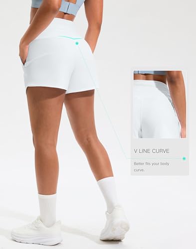 Soothfeel Shorts de corrida atléticos femininos com bolsos 8,9 cm secagem rápida cintura alta shorts