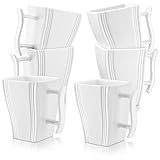 MALACASA, Serie Flora, 6 Teiliges Set Kaffeeservice Cremeweiß Porzellan Eckig Kaffeetasse Tassen 4,5 Zoll / 11,5 * 7,5 * 11cm / 350ml Becher Teetasse Kaffeebecher Bechersets für 6 Personen