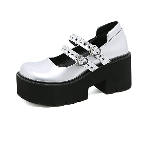 Womens Chunky Platform Mary Jane Shoes Block High Heels Patent Round Toe Ankle Strap Pumps Goth Shoes3