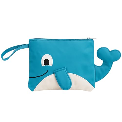 Image of Waterproof Swimming Bag for Kids | Mini Preschool Nursery Travel Backpack | Wet Dry Separation Beach Storage Bag for Boys & Girls (Whale Shape Blue-White)