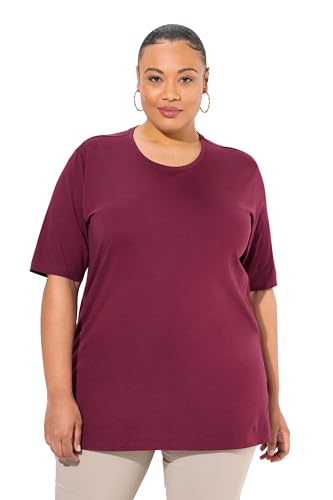 Ulla Popken Damen T-Shirt, Rundhalsausschnitt, Relaxed, Halbarm, Dunkle Beere, 54-56 EU