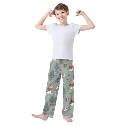 ZZXXB Beagle Christmas Tree Boys Long Pants Soft Trousers Elastic Waist Kids Lounge Bottoms with Pockets S-XL3