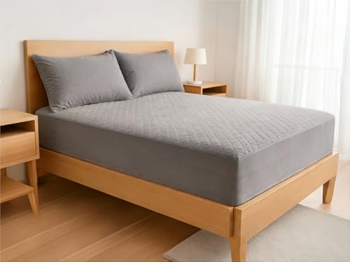 Sleepwell Luxe Shield Mattress Protector | Ultrasonic Micro Peach Fabric |100% Waterproof Protection | Ultra Soft | Laser Stitch Quilting | Breathable & Moisture Wicking | Hypoallergenic | 75 x 72