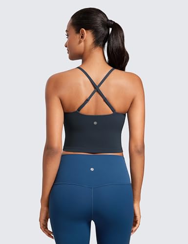 Image of CRZ YOGA Butterluxe Cami Crop Tank Tops | Light Support, Removable Pads, Yoga, Extremely Soft, Square Neck, Spaghetti Straps, Longline Sports Bras for Women